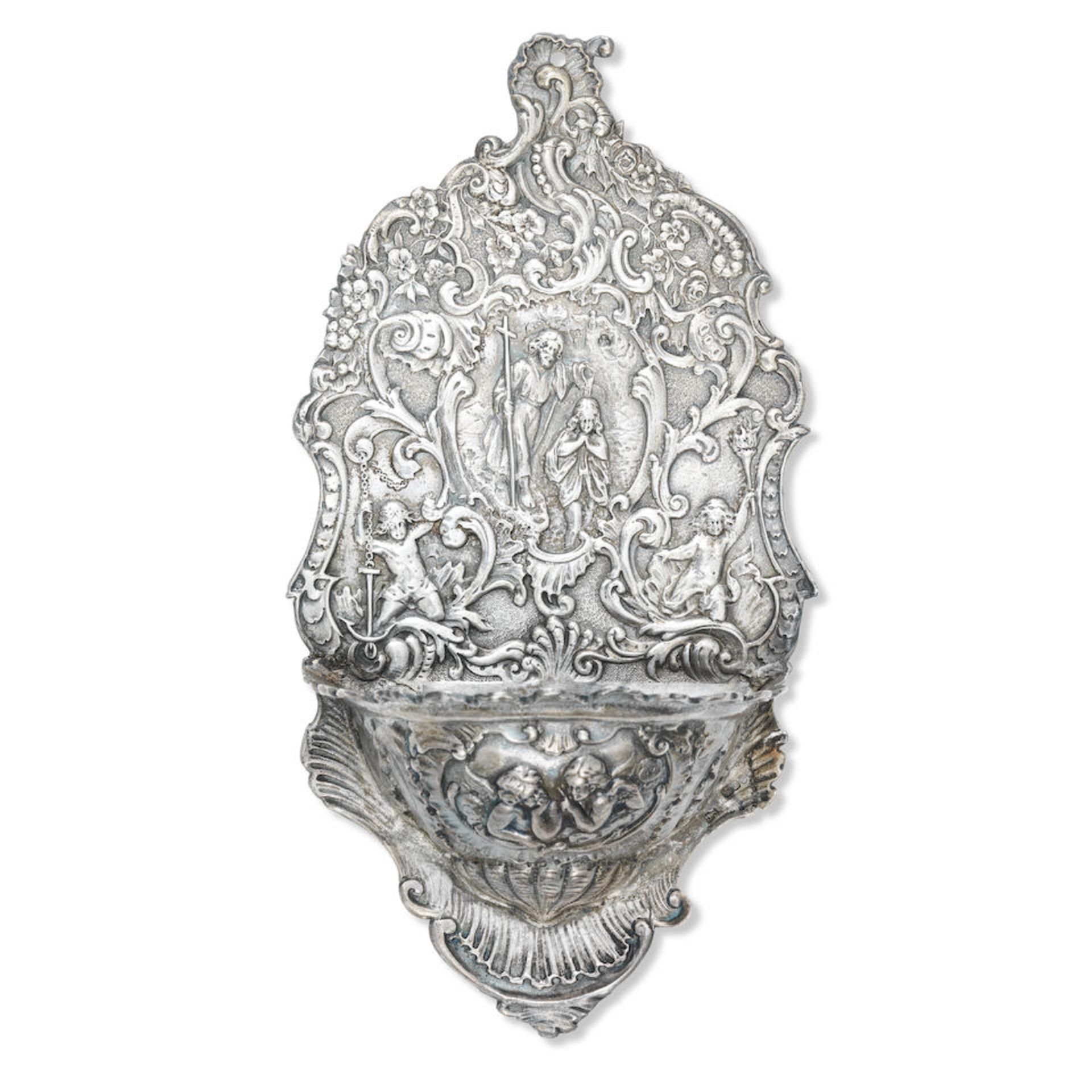 A silver holy water stoup Probably Hanau, circa 1900