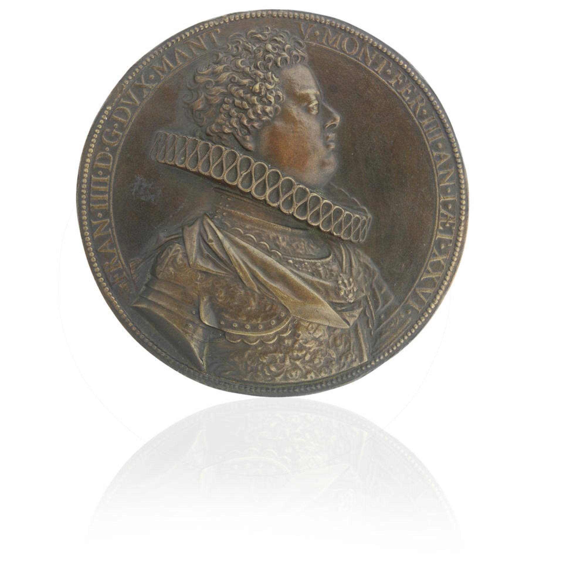 A bronze medallion of Francis IV Gonzaga, Duke of Mantua (1586-1612)