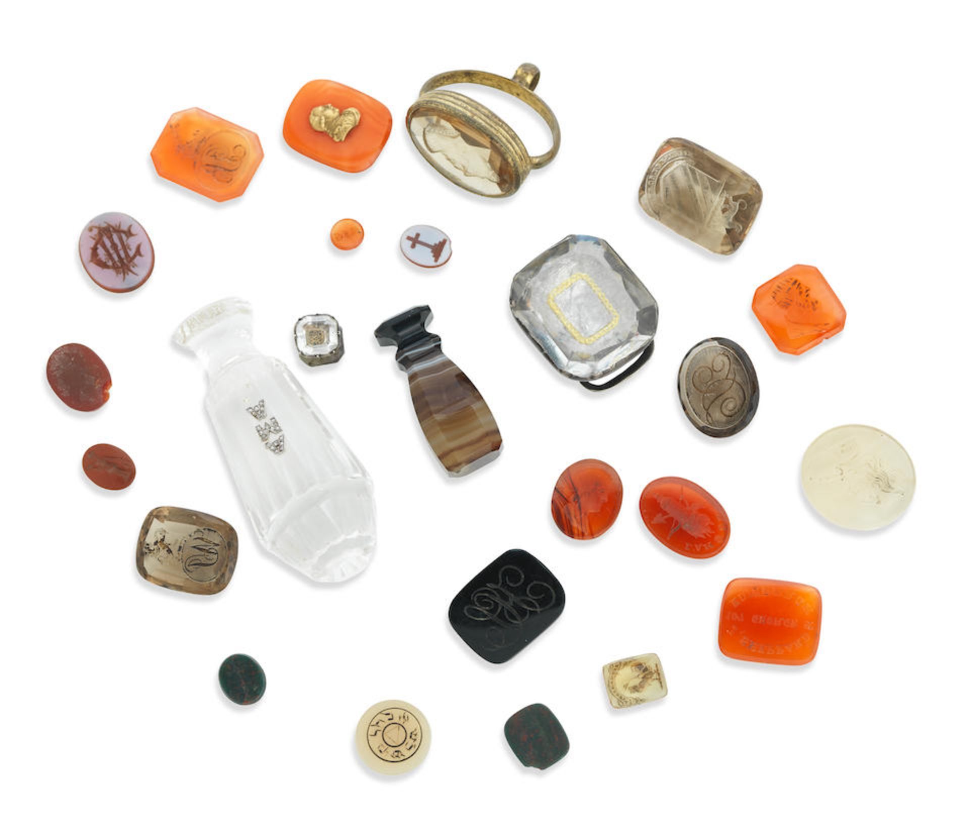 An 18th century stuart crystal stud and a collection of early 19th century intaglio seals (25)