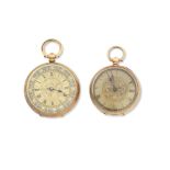 Unsigned. Two gold key wind fob watches