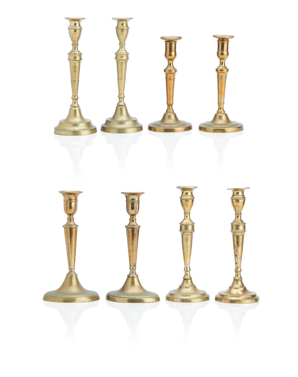Four pairs of George III copper alloy candlesticks Circa 1780-1820 (8) - Image 2 of 2