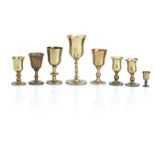 A collection of rare miniature Scottish copper alloy communion cups 18th/19th Century