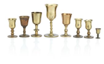 A collection of rare miniature Scottish copper alloy communion cups 18th/19th Century