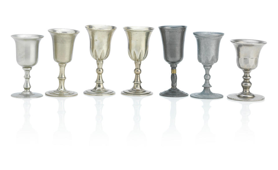 A pair of unusual Scottish white metal travelling communion cups 18th/19th Century