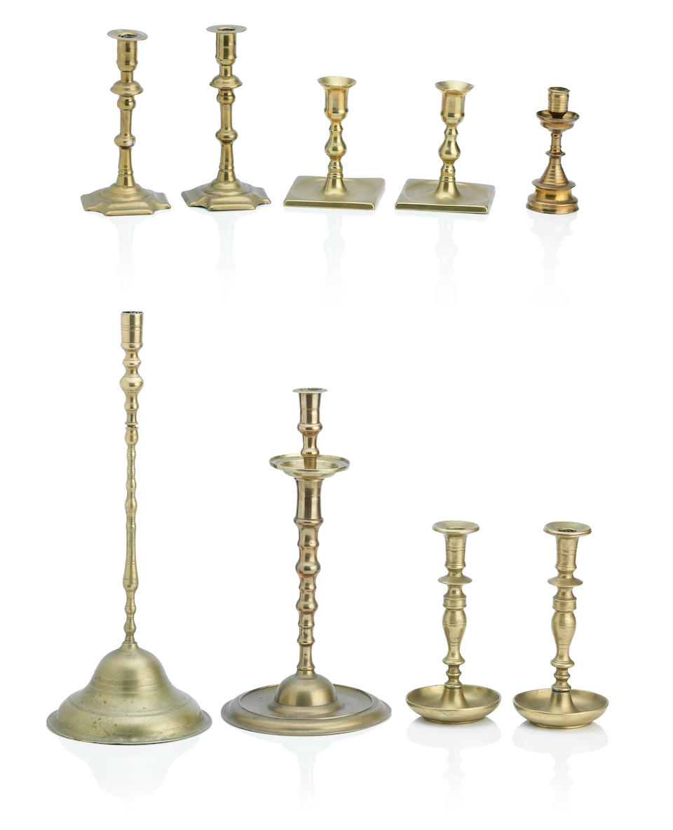 A pair of English seamed brass candlesticks Mid 18th Century (9) - Image 2 of 2