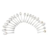 A collection of fifteen bottom-struck Hanoverian pattern teaspoons Various makers, each struck w...