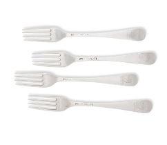 A set of four George II Hanoverian pattern bottom struck table forks By Paul Crespin, London, 1742