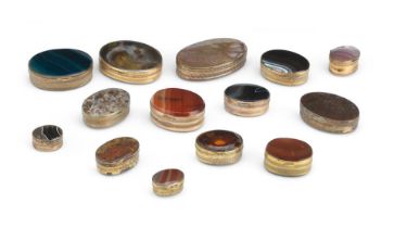 A collection of hardstone snuffboxes and pill boxes 19th century