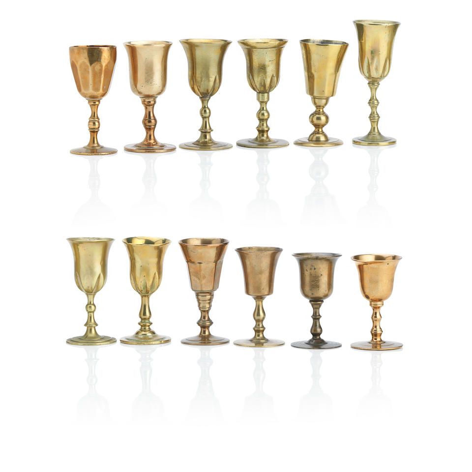 Twelve Scottish copper alloy travelling communion cups 18th/19th Century (12)