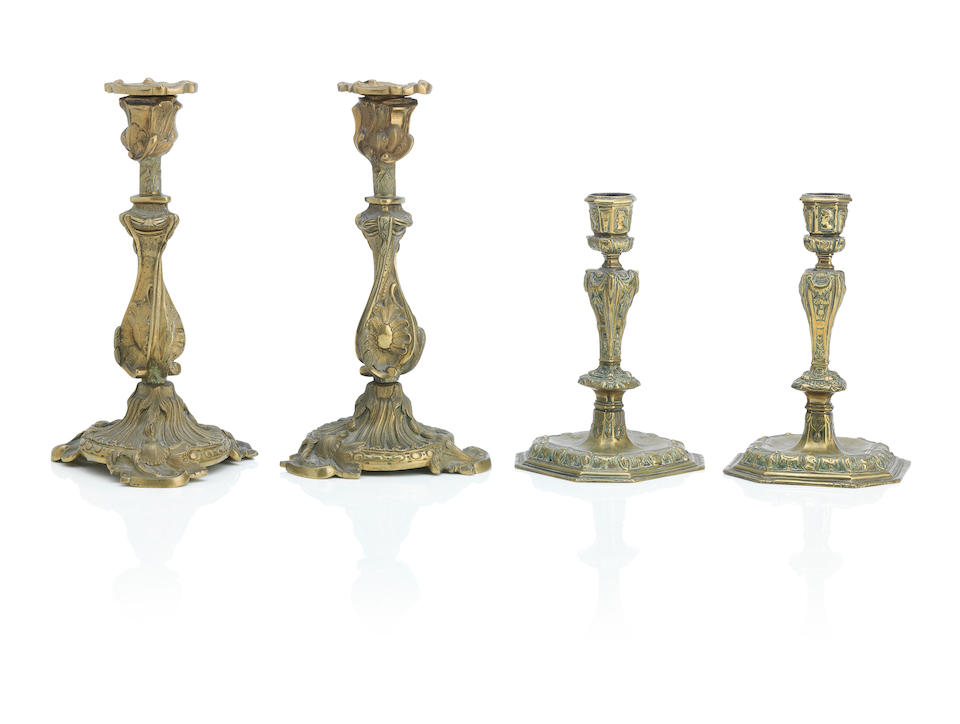 A pair of Louis XV style ormolu candlesticks 19th Century (4)