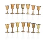 Fourteen Scottish copper alloy travelling communion cups 18th/19th Century