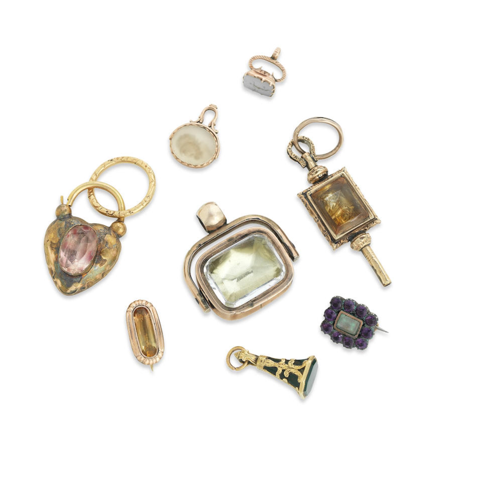 A collection of fob key seals and brooches, circa 1820-1830 (8)