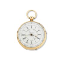 An 18K gold key wind open face chronograph pocket watch Sheffield Hallmark for 1907