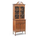 A small Edwardian satinwood crossbanded and marquetry secretaire cabinet