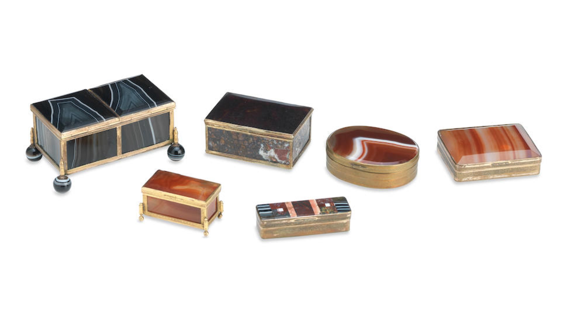 A collection of hardstone and ormolu-mounted boxes 19th century (6)