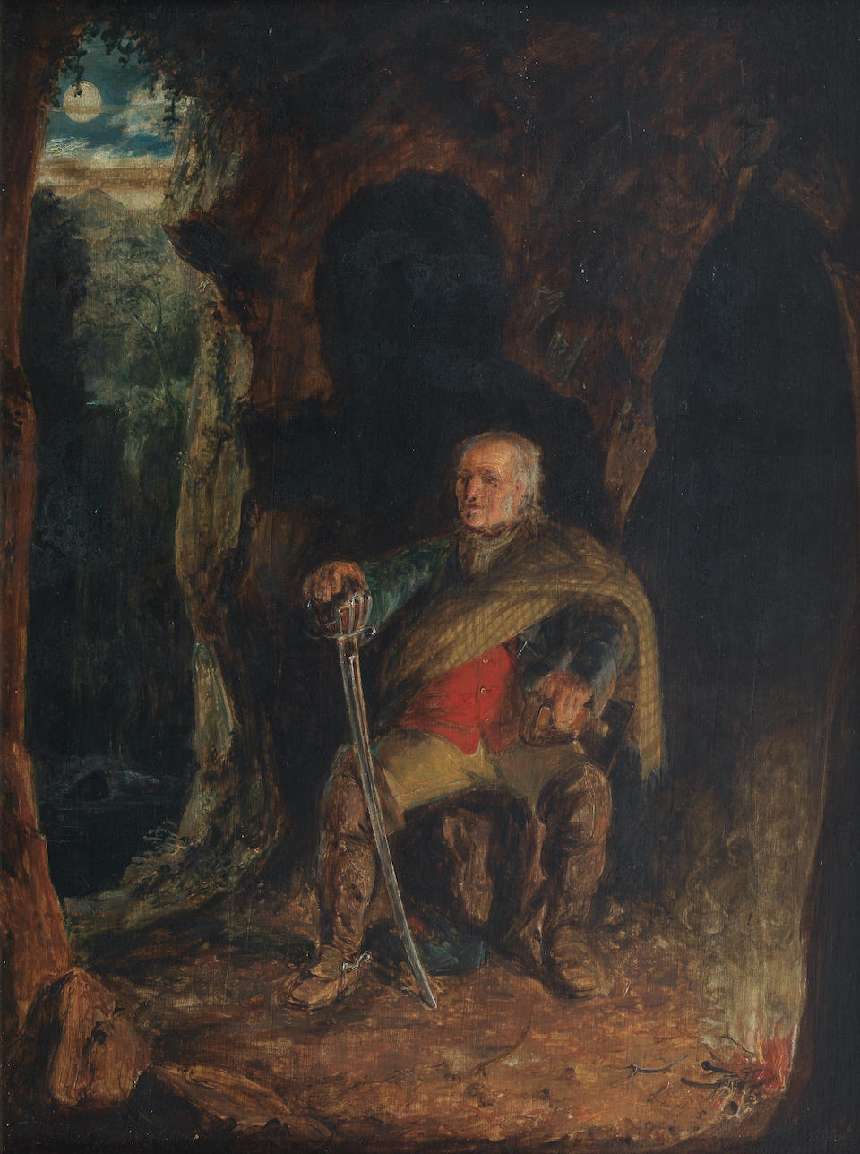 Scottish School (19th Century) Portrait of a Highlander in a cave