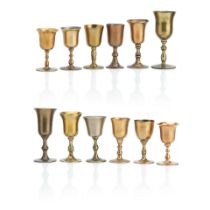 Twelve Scottish copper alloy travelling communion cups 18th/19th Century
