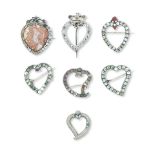 A collection of Scottish silver 'luckenbooth' heart brooches,