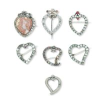 A collection of Scottish silver 'luckenbooth' heart brooches,