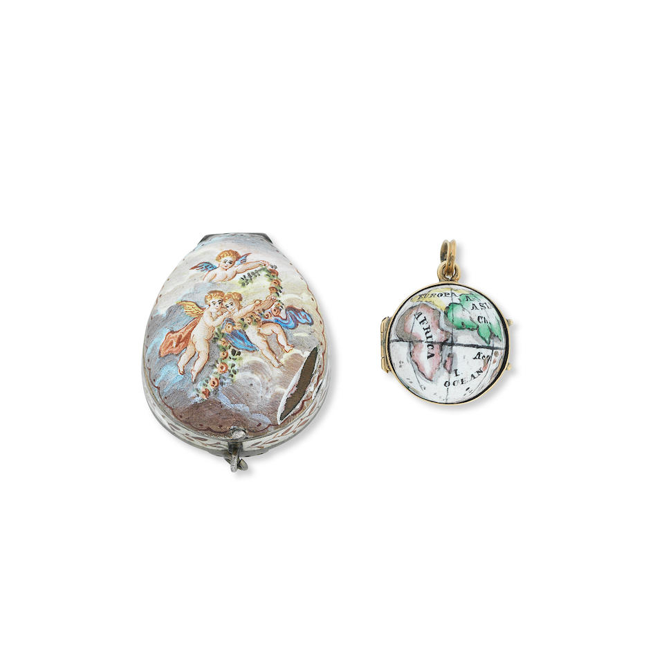 A late 18th/early 19th century enamel globe charm and vinaigrette (2)