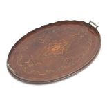 An Edwardian oval mahogany and marquetry tea tray