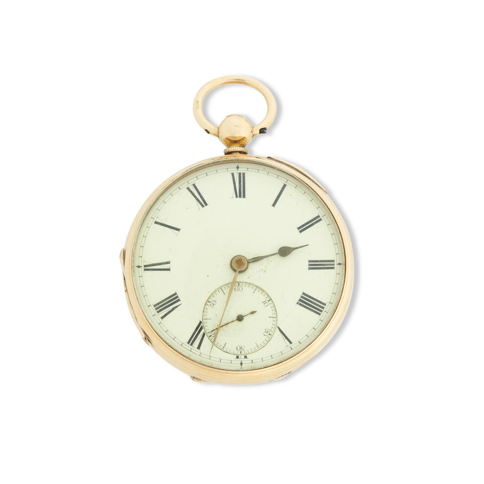 Unsigned. An 18ct open face key wind pocket watchHallmark for London 1898