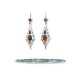 A pair of Scottish silver and hardstone earrings and an agate brooch (2)