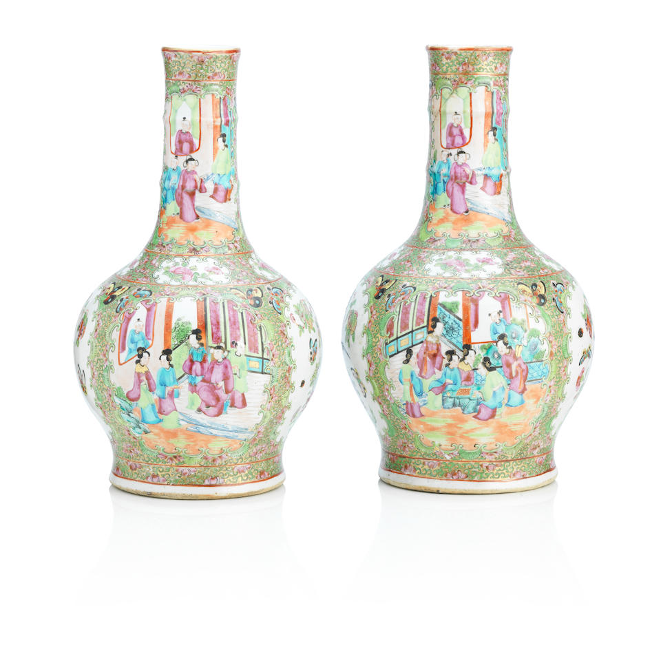 A pair of famile rose bottle vases 19th Century