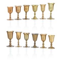 Twelve Scottish copper alloy travelling communion cups 18th/19th Century