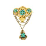 A gold and turquoise brooch, circa 1850