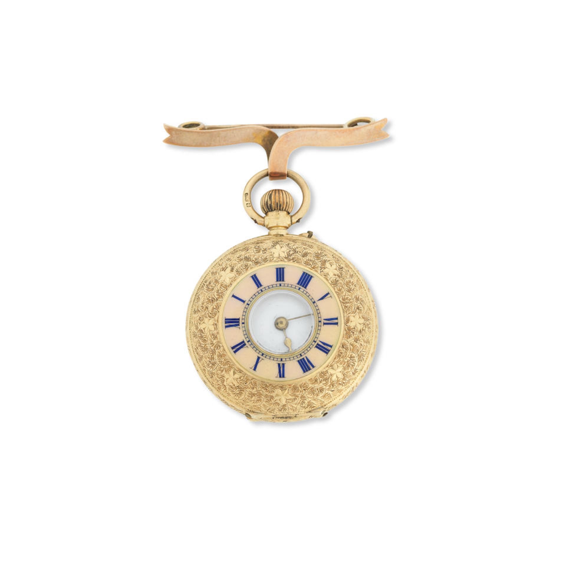 Stauffer, Son & Co. An 18 carat gold and enamel keyless wind half hunter fob watchImport mark fo... - Image 2 of 2