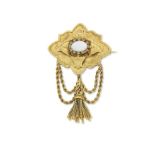 A Victorian opal and diamond brooch with tassel, circa 1870