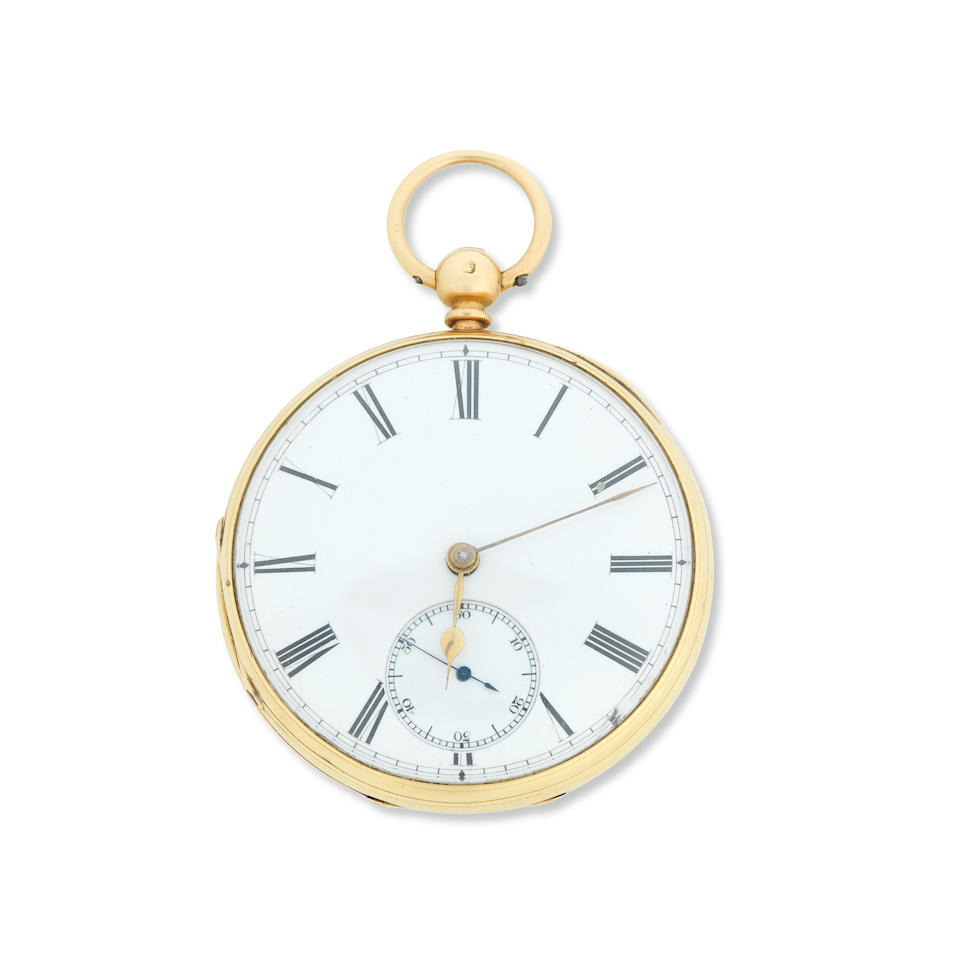 Unsigned. An 18 carat open faced keywind pocket watchHallmarked for Sheffield 1896