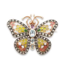 ENAMEL, COLOURED GEMSTONES AND DIAMOND 'BUTTERFLY' BROOCH BROCHE 'PAPILLON' EMAIL, PIERRES DE CO...