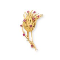 RUBY THISTLE BROOCH BROCHE CHARDON RUBIS