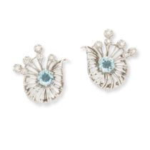 PAIR OF AQUAMARINE AND DIAMOND EARRINGS PAIRE DE BOUCLES D'OREILLES AIGUES-MARINES ET DIAMANTS