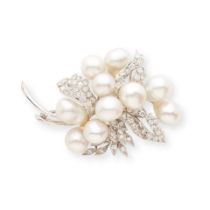 CULTURED PEARL AND DIAMOND BROOCH BROCHE PERLES DE CULTURE ET DIAMANTS