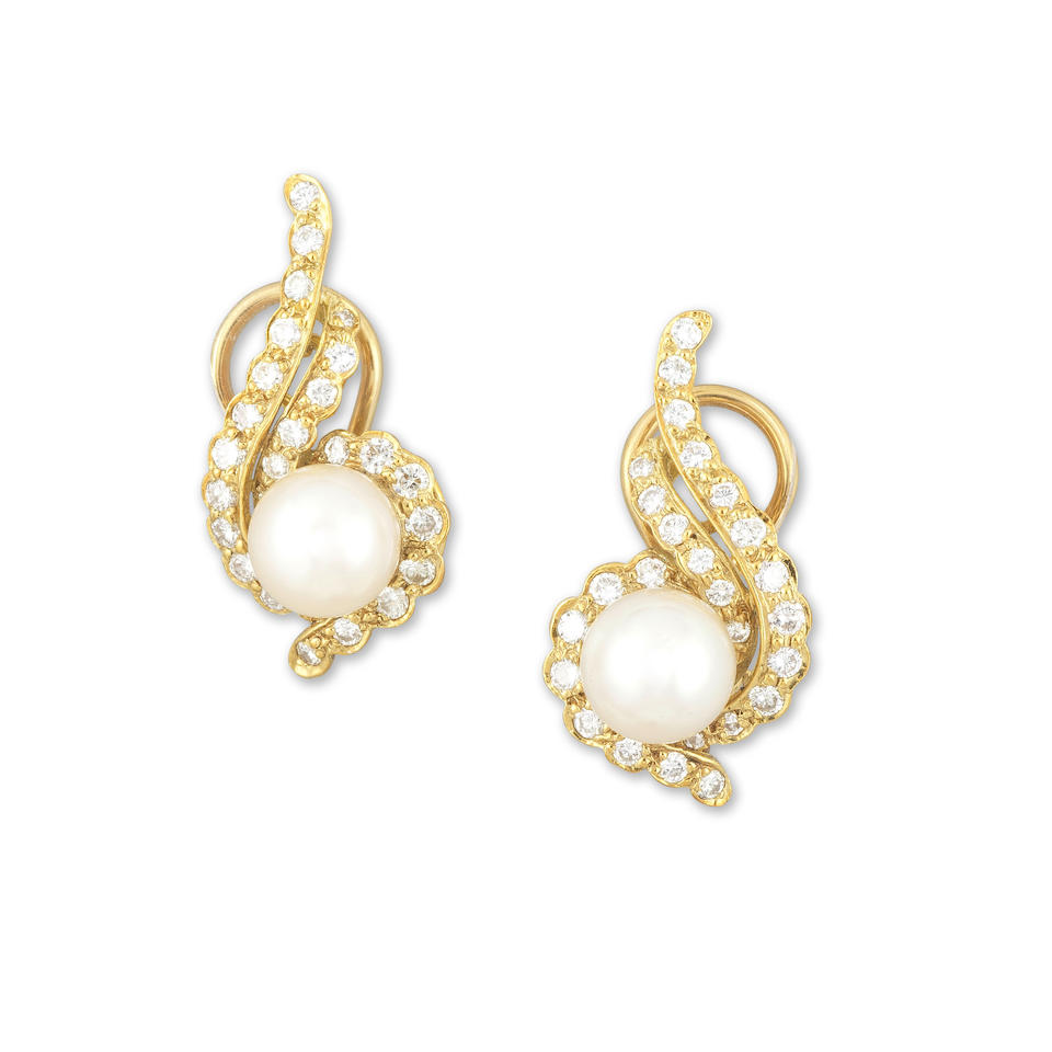 Boucles D'oreilles Perles Culture, émeraude Et Diamants - Argent Sterling, Occasion En Bon état (fermeture à Resserrer)