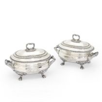 Pair of Regency Sterling Silver Covered Tureens,