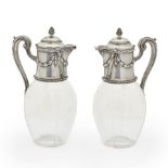 Pair of Russian .875 Silver and Crystal Claret Jugs,