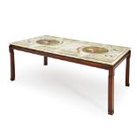 Scagliola Tabletop on a Chinese Hardwood Base, 20th century,