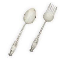 Pair of Whiting 'Heraldic' Sterling Silver Salad Servers,