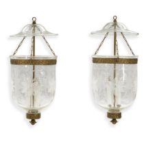 Pair of Brass Mounted Hanging Glass Lamps, 19th/20th century,