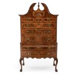 Queen Anne-style Inlaid Walnut Highboy, England, early 19th century,