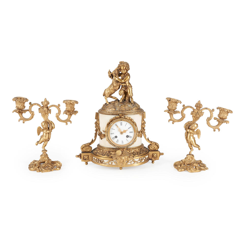 Three Piece Japy Freres Clock Garniture, France, 19th century,