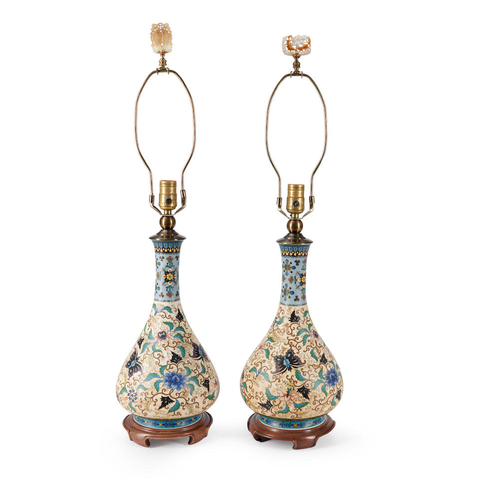 Pair of 'Cloisonne' Style Porcelain Lamp Bases, France, 19th century,