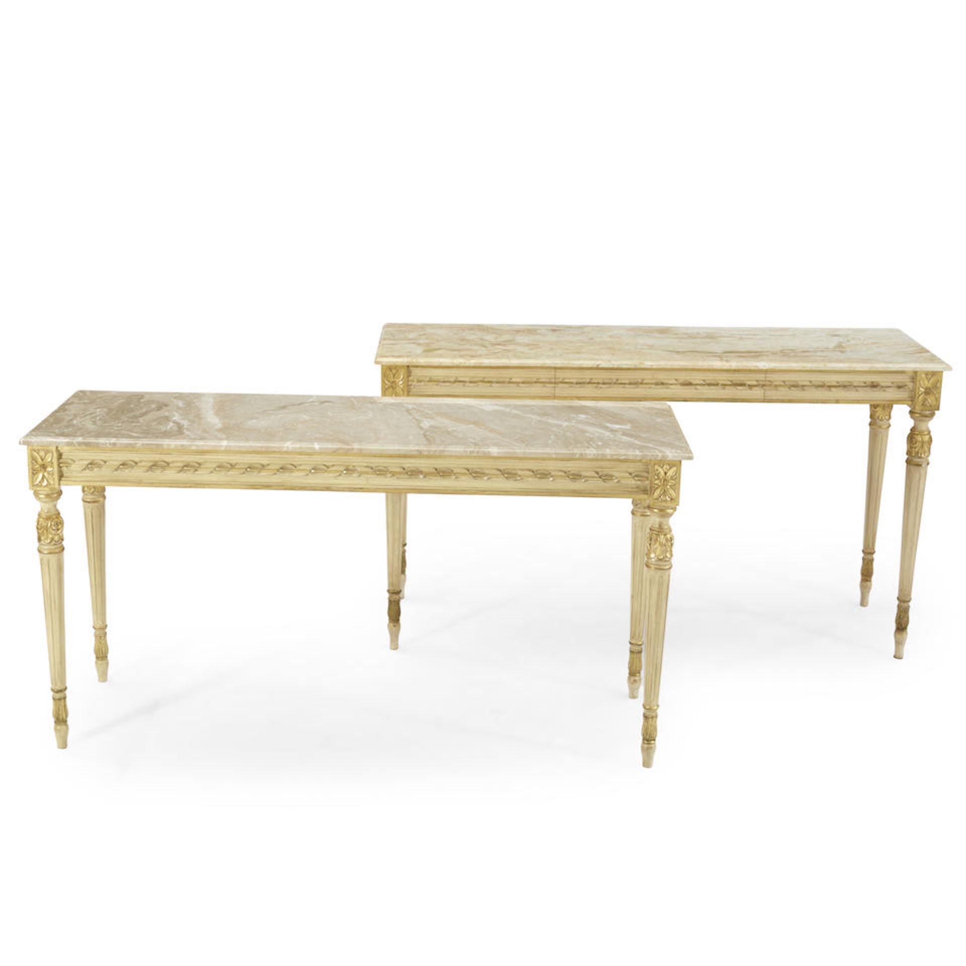 Pair of Similar Marble Top Console Tables, late 20th century,