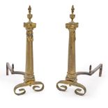 Pair of Brass Andirons, 19th century,