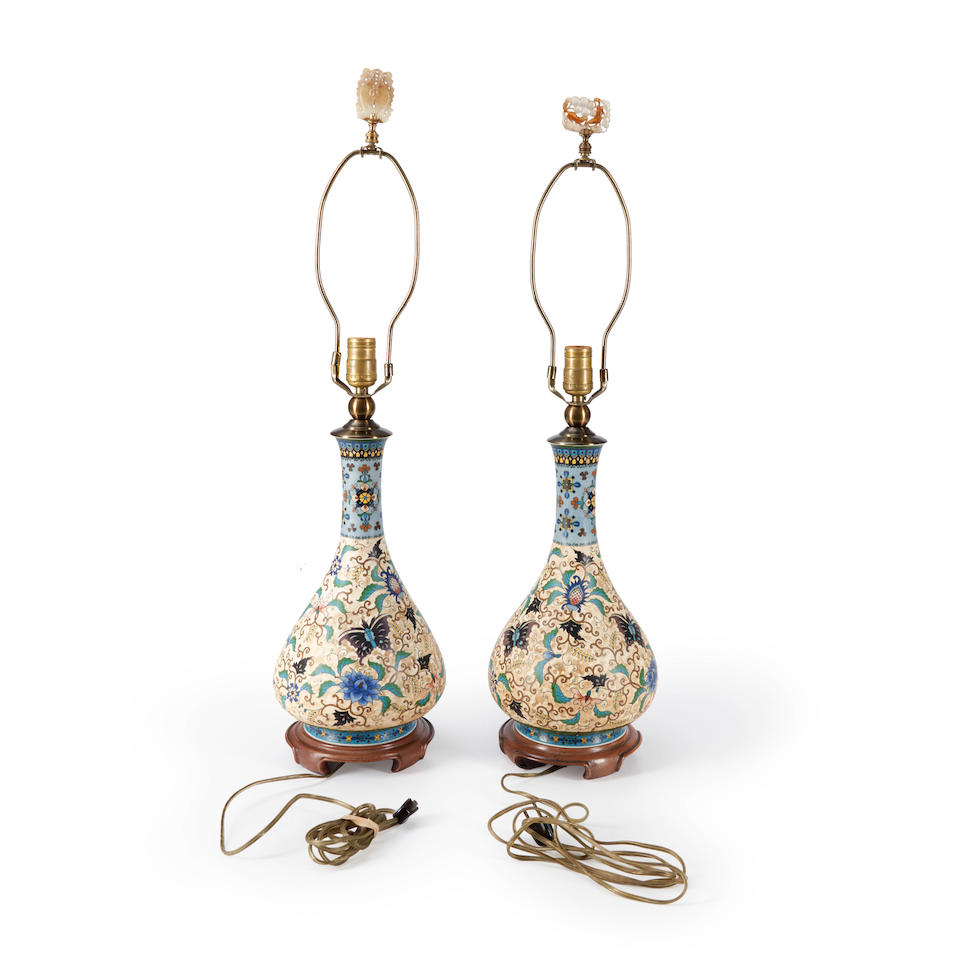 Pair of 'Cloisonne' Style Porcelain Lamp Bases, France, 19th century, - Image 2 of 2