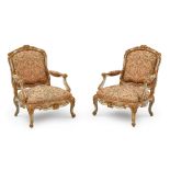 Louis XV-style Painted and Giltwood Armchairs, France, 19th century,